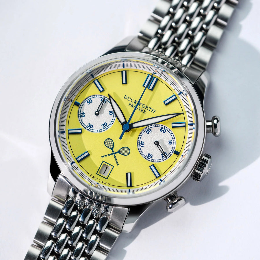 Duckworth Prestex Lostock yellow dial q Chrono Steel Beads of Rice D547-09ST_032/500