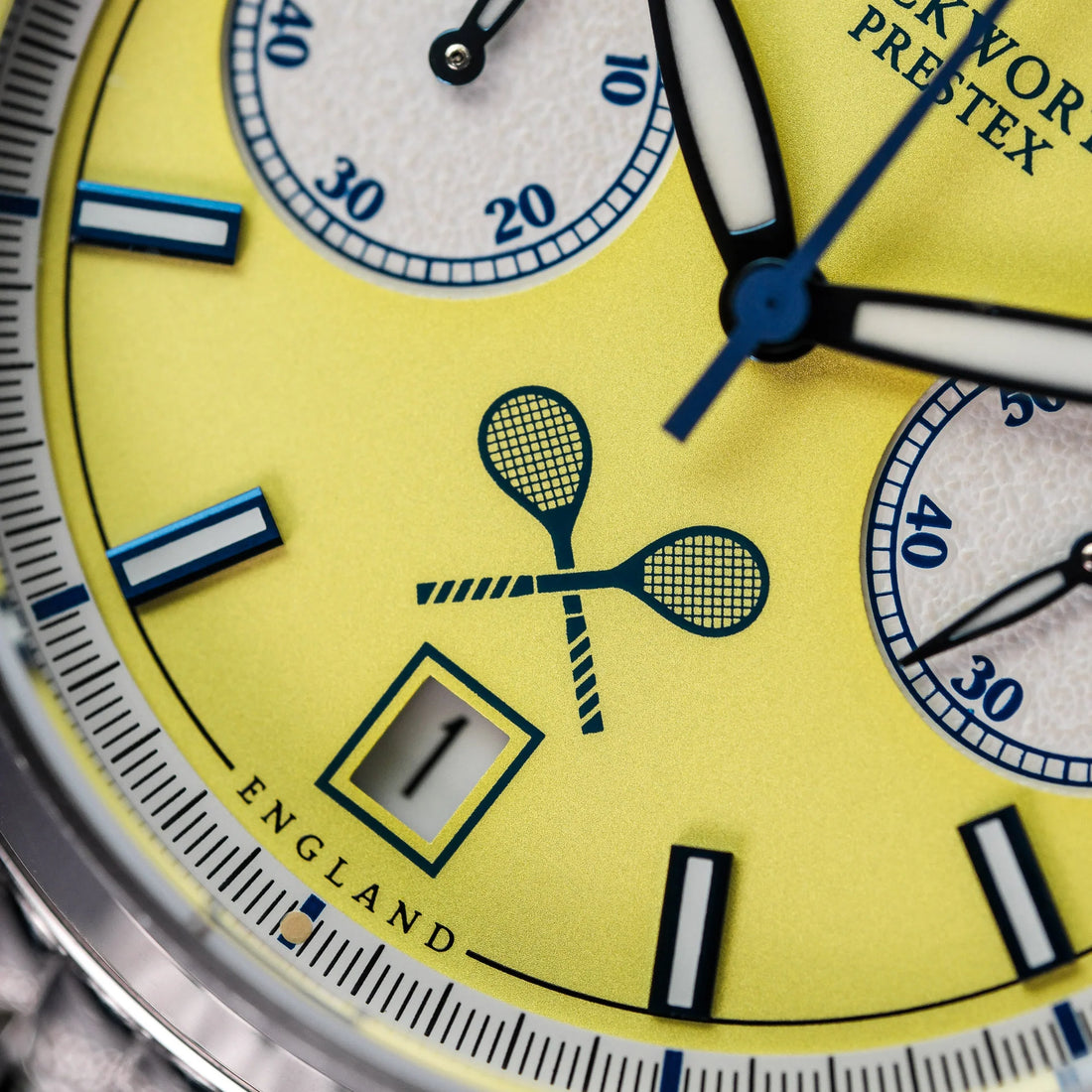 Duckworth Prestex Lostock yellow dial q Chrono Steel Beads of Rice D547-09ST_032/500