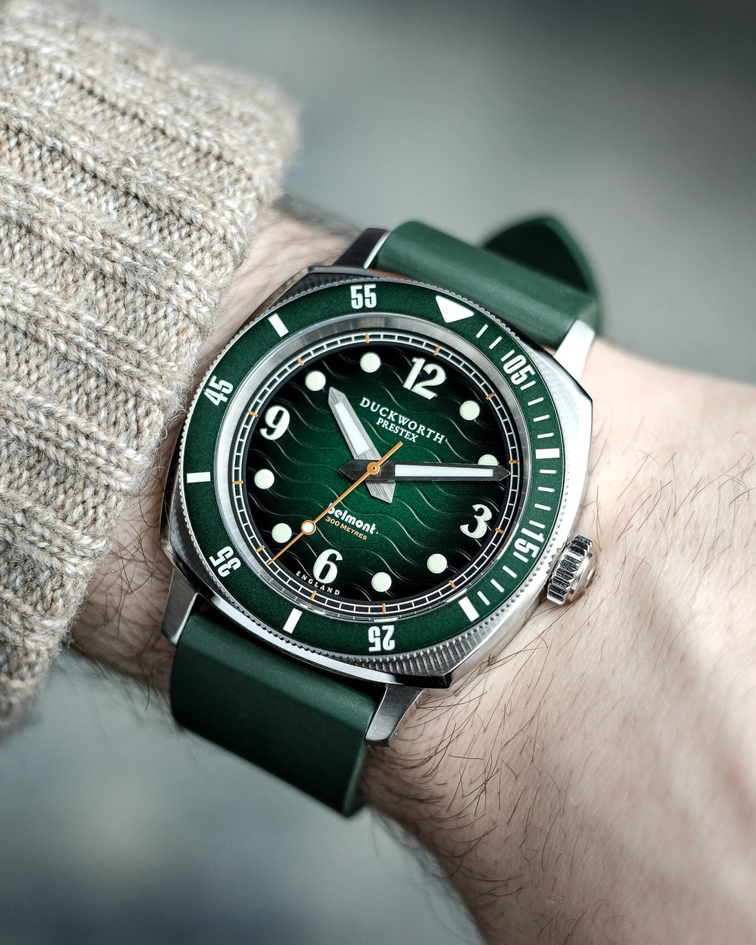 Duckworth Prestex DP BELMONT Dive Watch Green Dial Rubber Strap D328-04