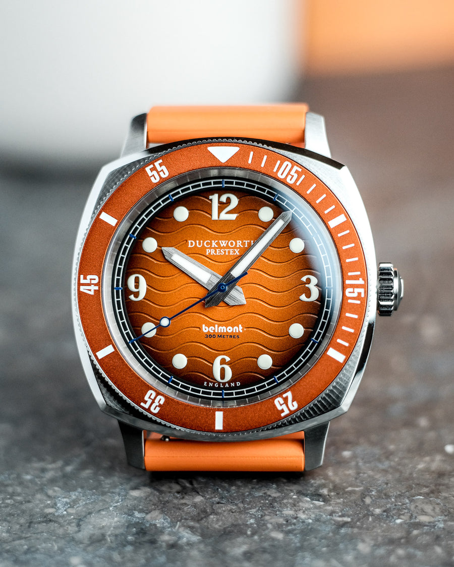 Duckworth Prestex DP BELMONT Dive Watch Orange Dial Rubber Strap D328-05