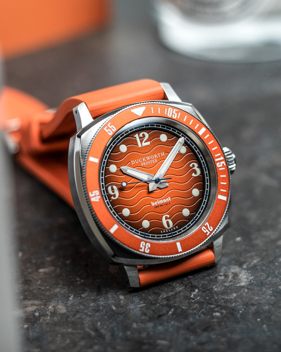 Duckworth Prestex DP BELMONT Dive Watch Orange Dial Rubber Strap D328-05