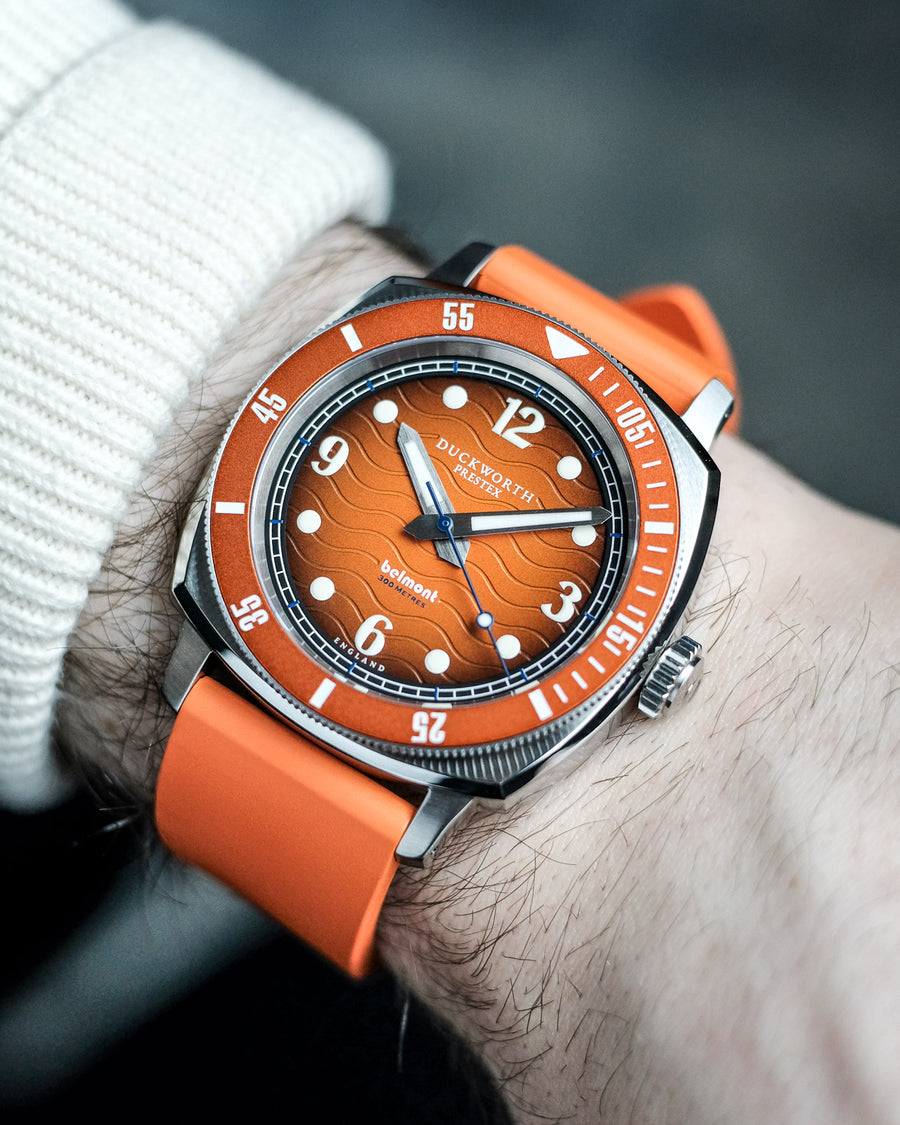 Duckworth Prestex DP BELMONT Dive Watch Orange Dial Rubber Strap D328-05