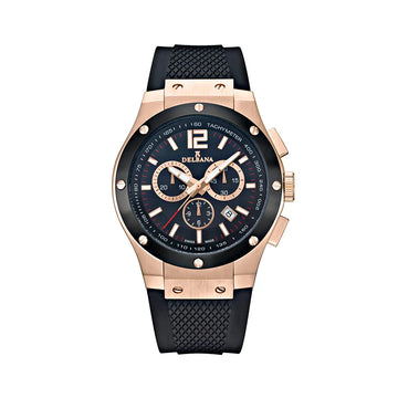 DELBANA Rose Gold Case Black Bezel, Matt Black Dial Black Silicone Strap 73501.578.6.034_2025