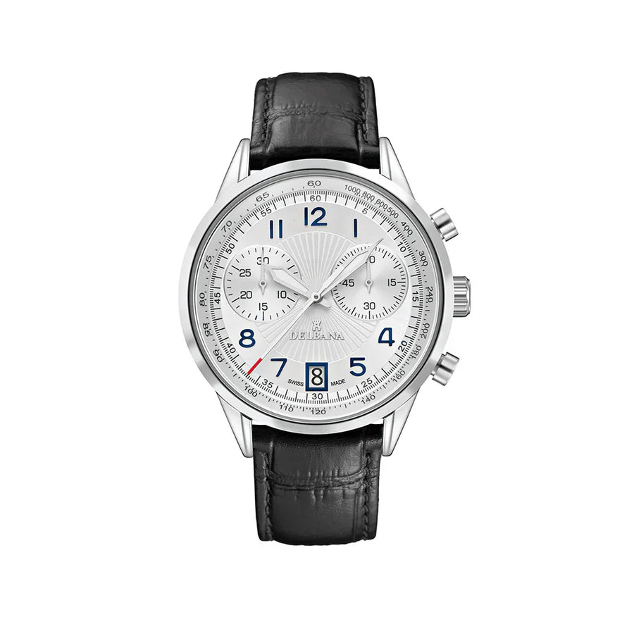 DELBANA S/S Case Silver Dial Black Leather Strap 41601.672.6.064_2025