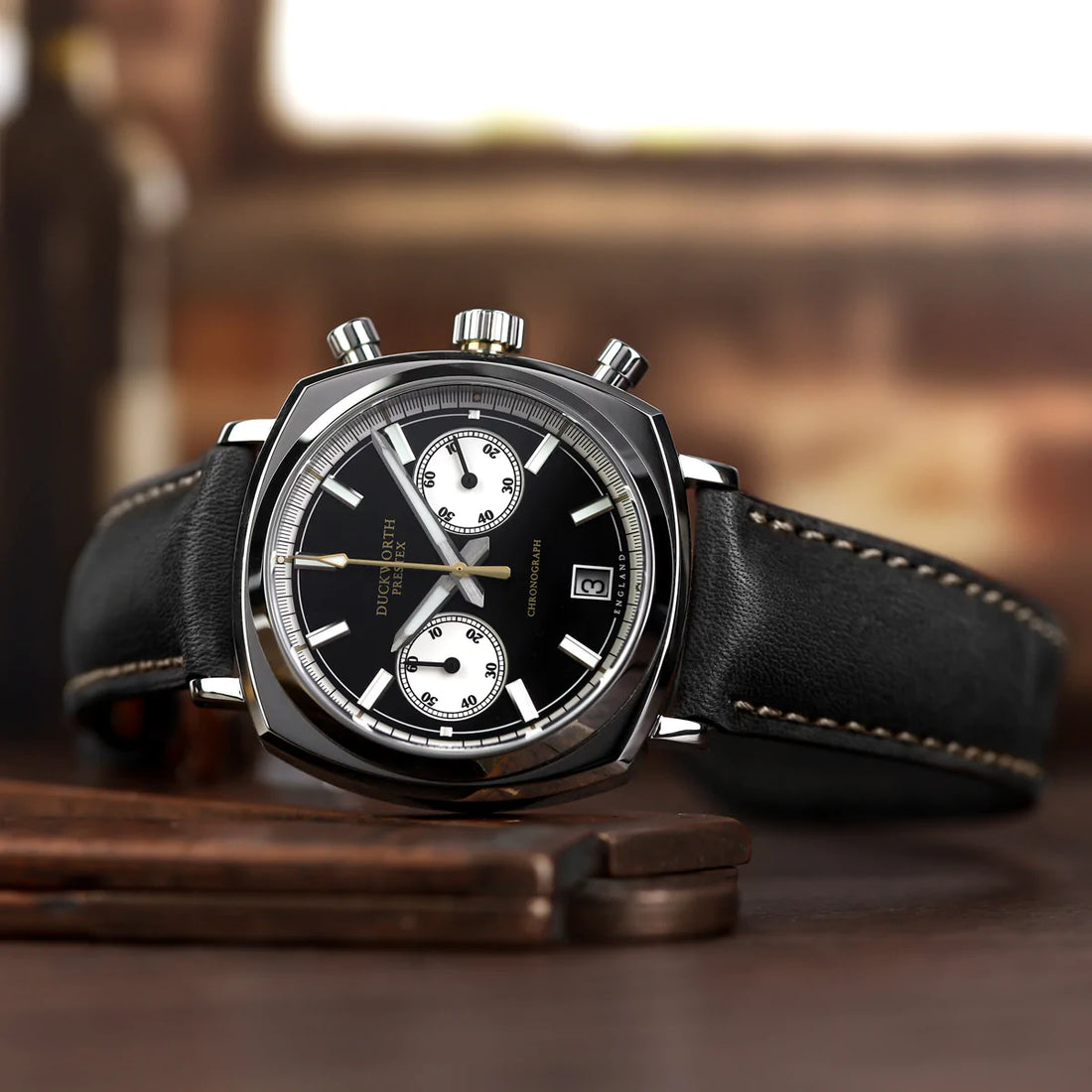 Duckworth Prestex DP Q.Chrono42 Black Dial Leather Strap D550-01