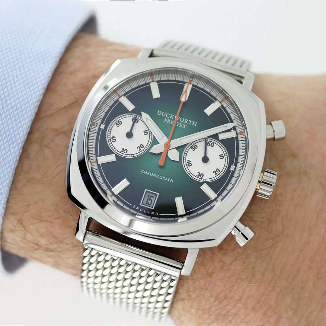 Duckworth Prestex DP Q Chrono42 Green Dial Steel Mesh D550-04