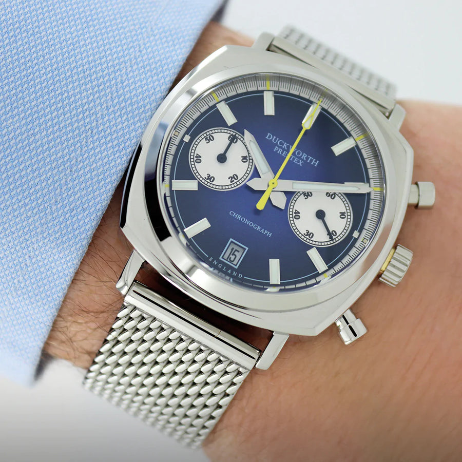 Duckworth Prestex DP Q Chrono42 Blue Dial Steel Mesh D550-03